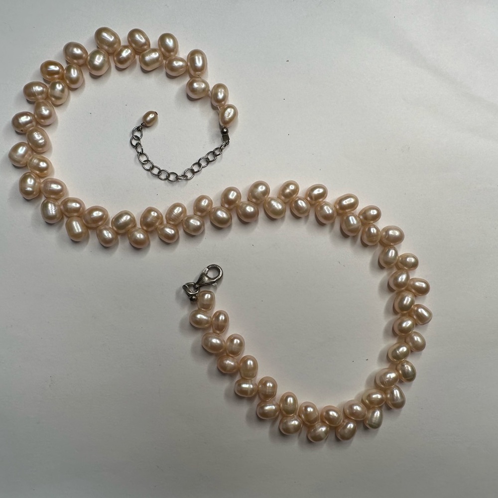 Marked 925 Silver Pearl Necklace - Vintage Rose Gold